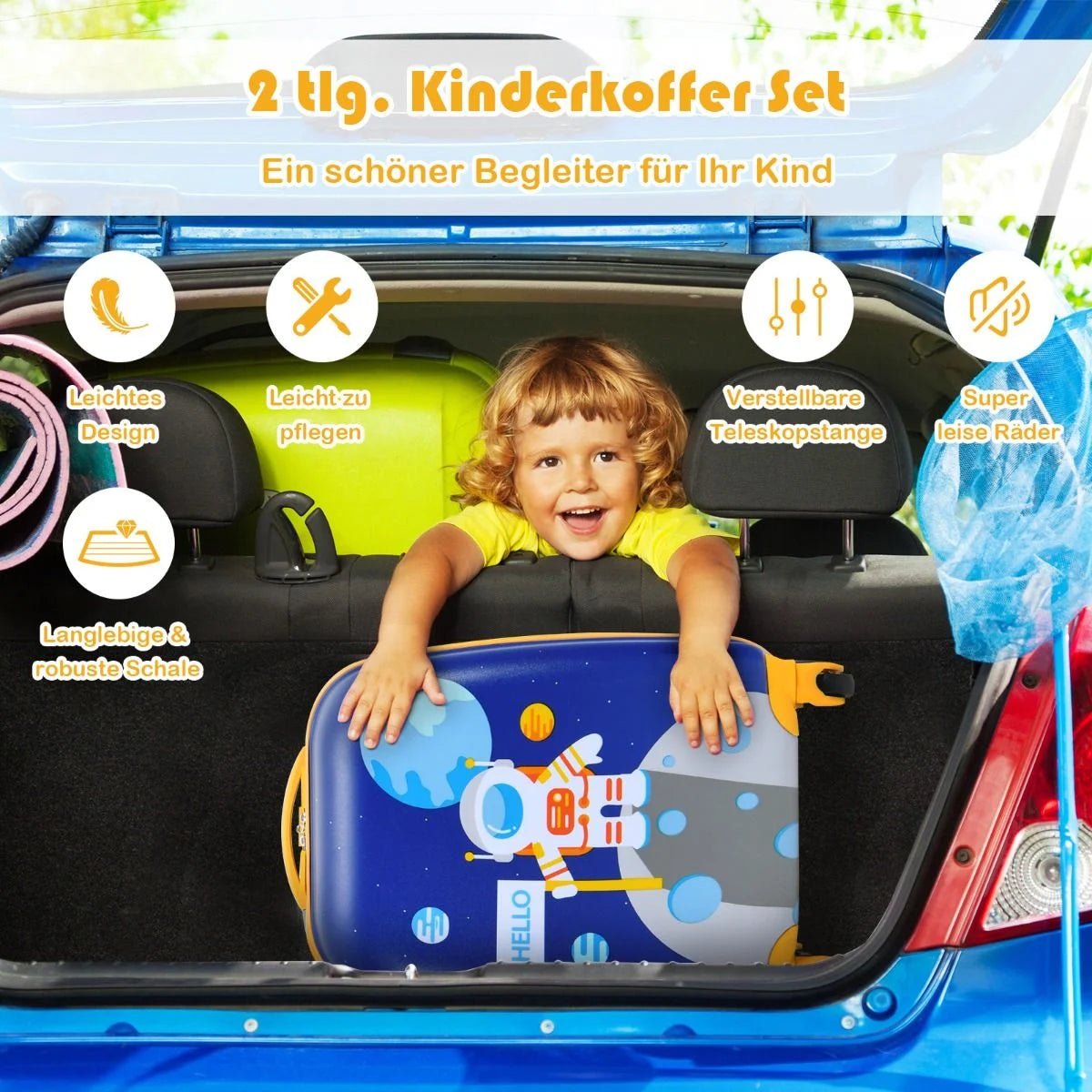 2-Teiliges Kinderkoffer-Set Mit Astronautenmuster Rucksack & Koffer 27 X 20 X 43 Cm Dunkelblau