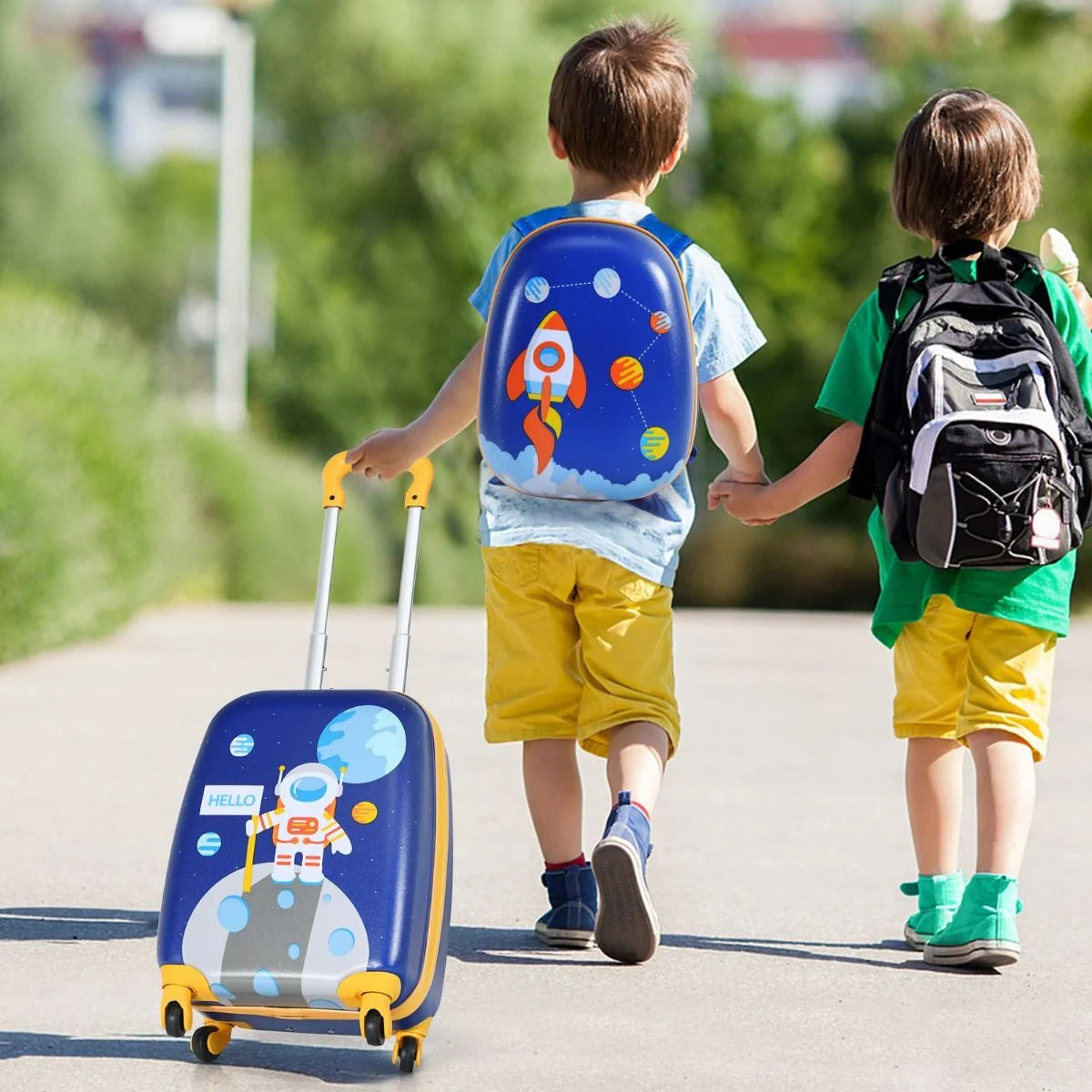 2-Teiliges Kinderkoffer-Set Mit Astronautenmuster Rucksack & Koffer 27 X 20 X 43 Cm Dunkelblau