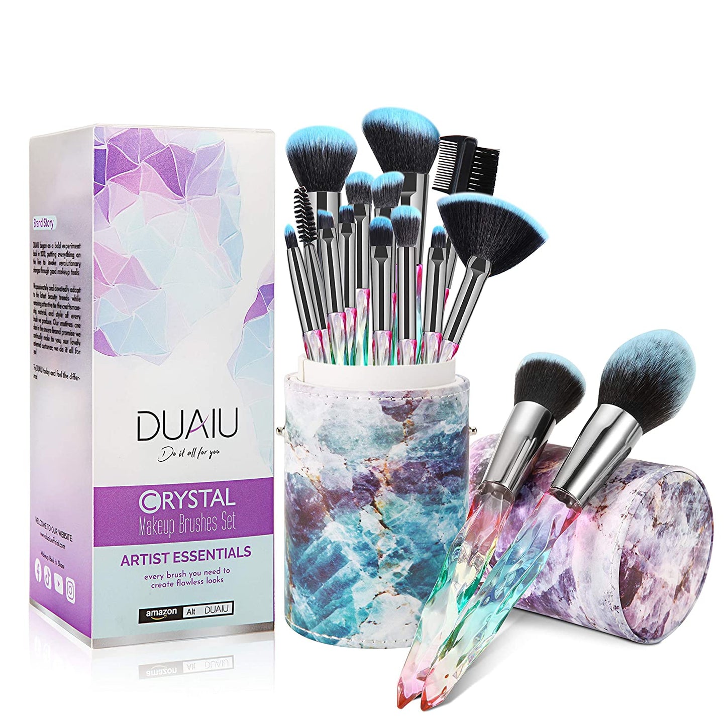 Pinselset Makeup Make up Pinsel Set 15 Stück Premium Synthetische Borsten Kristallgriff Kabuki Foundation Gesicht Lippen Auge Professional Mit Sternengeschenkbox