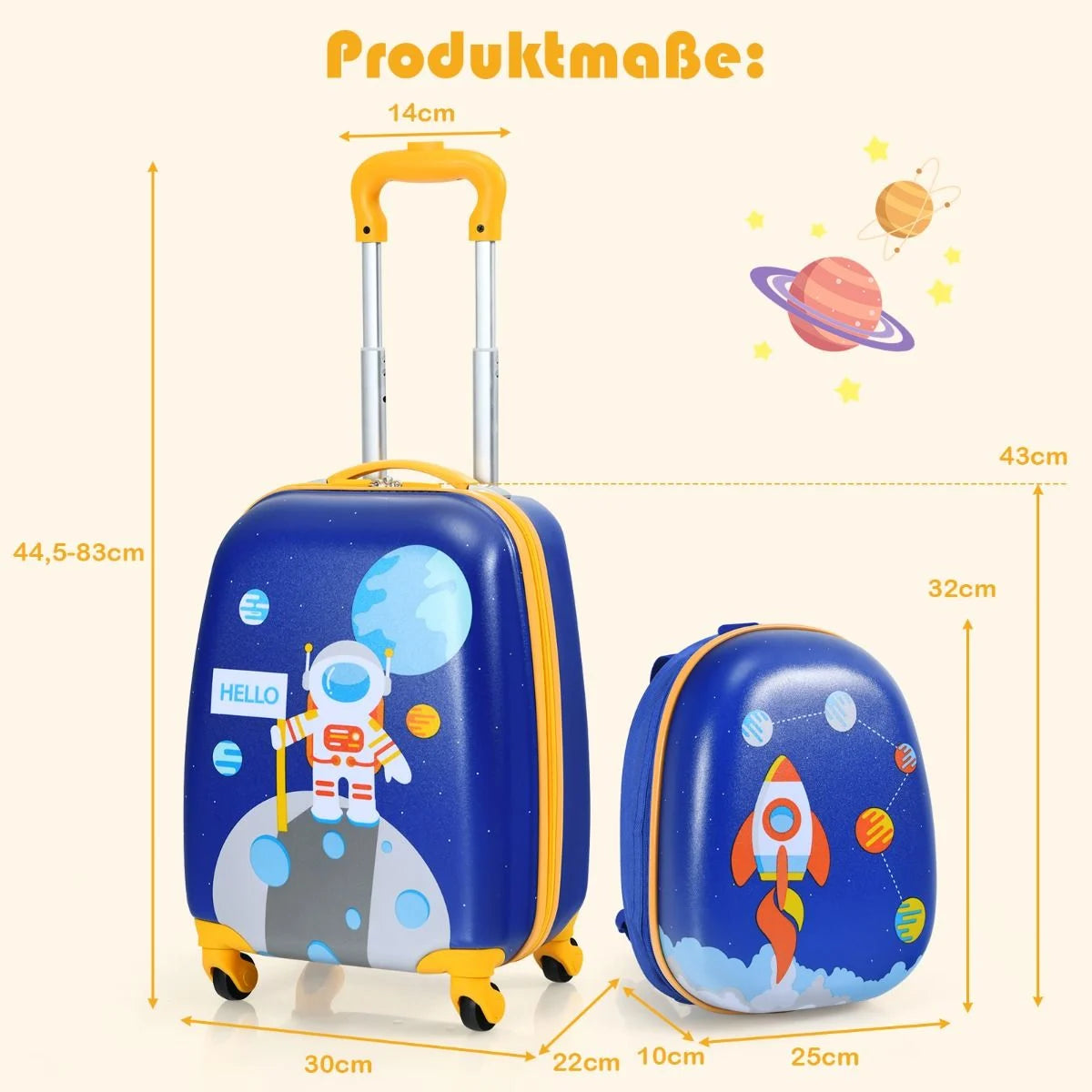 2-Teiliges Kinderkoffer-Set Mit Astronautenmuster Rucksack & Koffer 27 X 20 X 43 Cm Dunkelblau