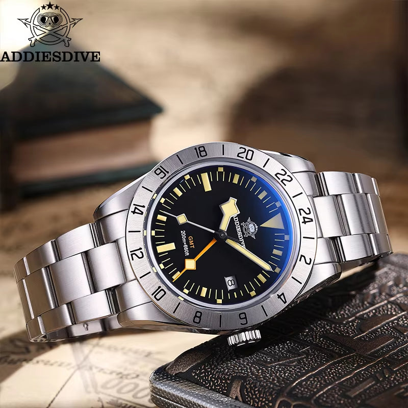 GMT Watches Men'S 39Mm Diver Luminous Calendar Display Stainless Steel 20ATM Quartz Watches Reloj Hombre
