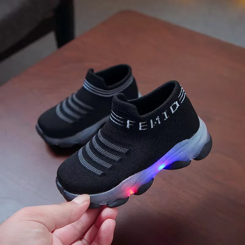 Kids Sneakers Children Baby Girls Boys Letter Mesh Led Luminous Socks Sport Run Sneakers Shoes Sapato Infantil Light up Shoes