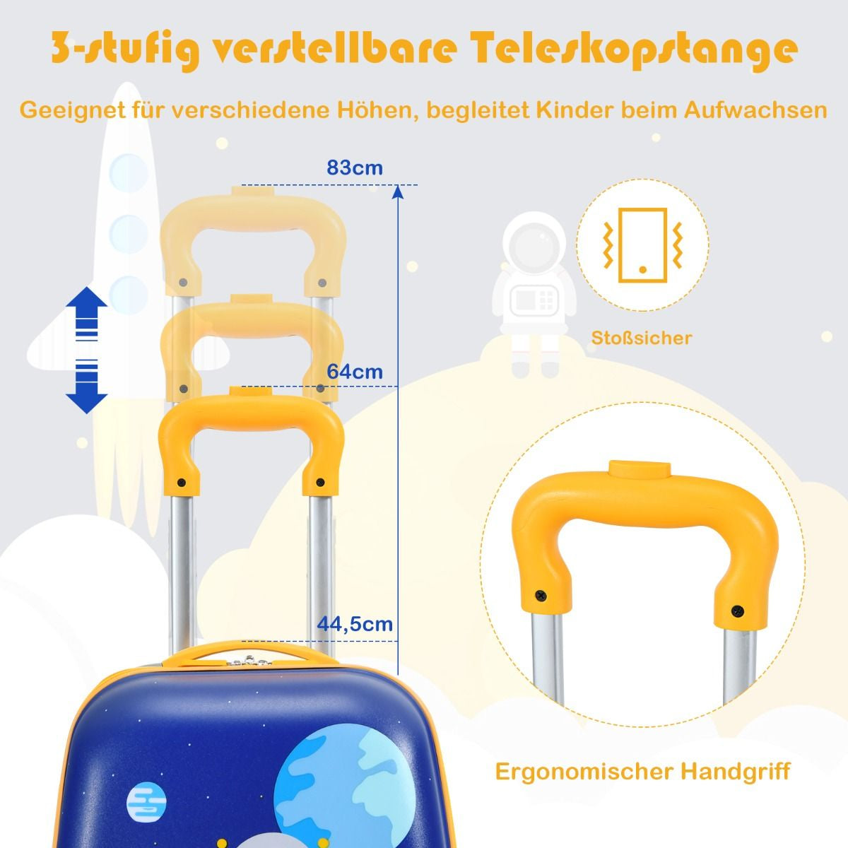 2-Teiliges Kinderkoffer-Set Mit Astronautenmuster Rucksack & Koffer 27 X 20 X 43 Cm Dunkelblau