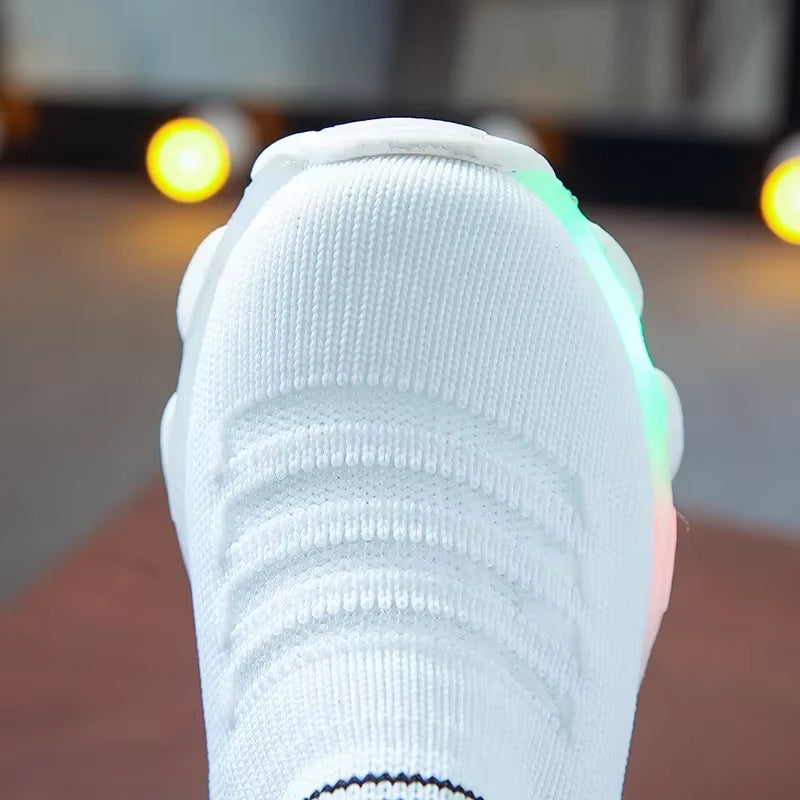 Kids Sneakers Children Baby Girls Boys Letter Mesh Led Luminous Socks Sport Run Sneakers Shoes Sapato Infantil Light up Shoes