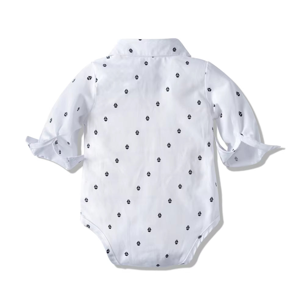 Baby Boy Birthday Gentleman Romper Clothes Set with Hat Cotton Spring Fall Toddler Kid Printed Bodysuit Dress Infant Outfit Suit