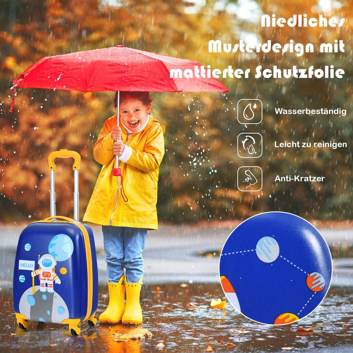 2-Teiliges Kinderkoffer-Set Mit Astronautenmuster Rucksack & Koffer 27 X 20 X 43 Cm Dunkelblau