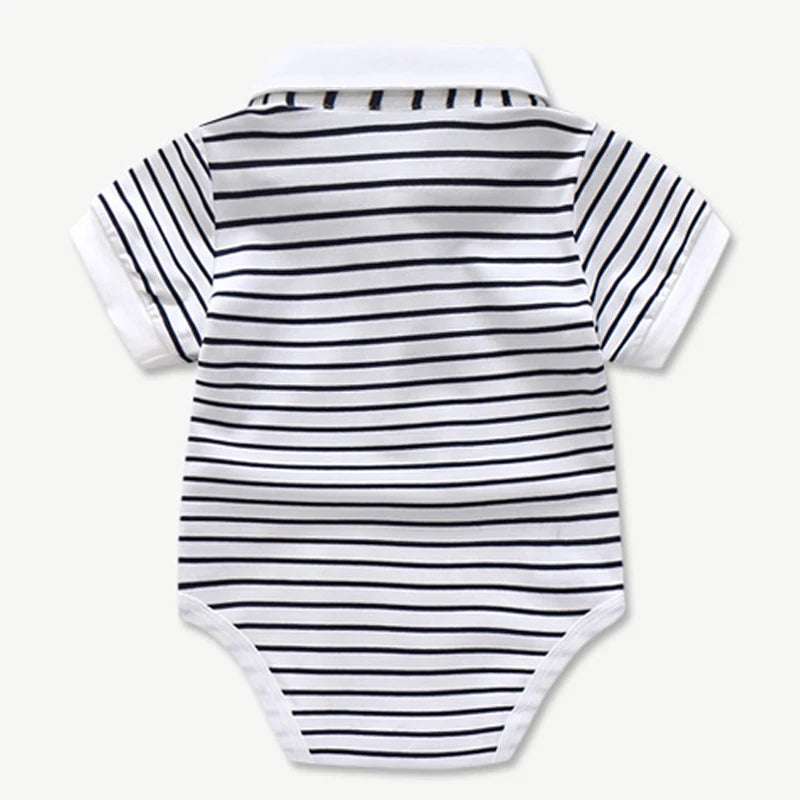 Boys Summer Hat Suit Baby Clothes Set Cotton Cap + Striped Romper + Green Jumper + Shoes + Socks Casual Children Birthday Outfit