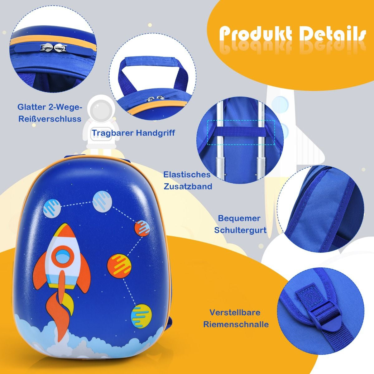 2-Teiliges Kinderkoffer-Set Mit Astronautenmuster Rucksack & Koffer 27 X 20 X 43 Cm Dunkelblau