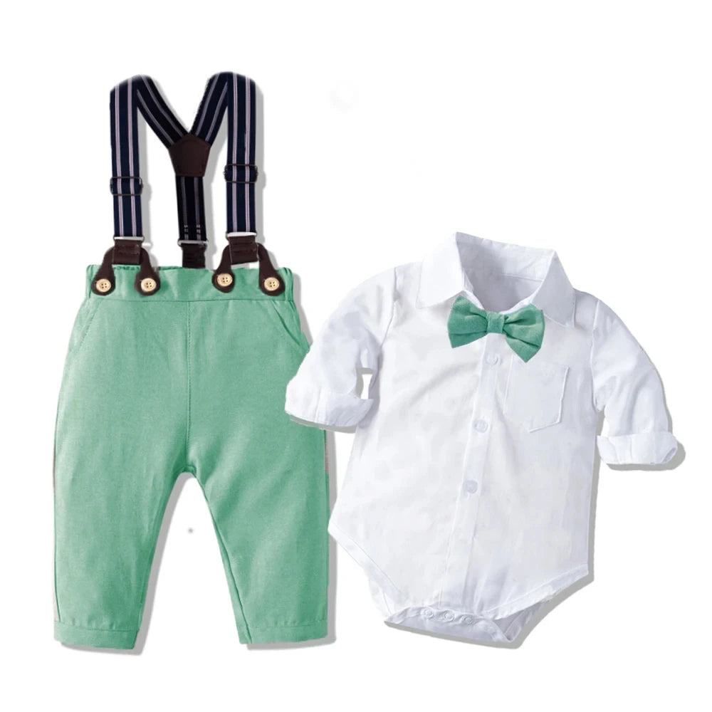 Baby Boy Birthday Gentleman Romper Clothes Set with Hat Cotton Spring Fall Toddler Kid Printed Bodysuit Dress Infant Outfit Suit