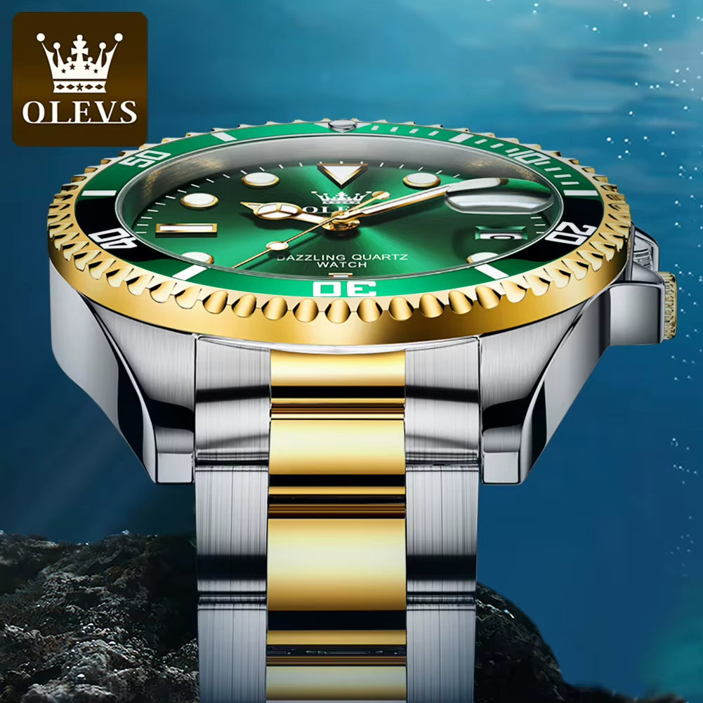 Top Original Men Quartz Watch Green Waterproof Watch for Men Stainless Steel Quartz Men Luxury Watch Luminous Wristwatch