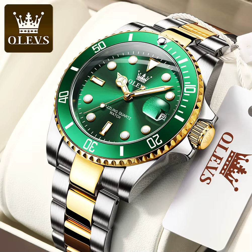 Top Original Men Quartz Watch Green Waterproof Watch for Men Stainless Steel Quartz Men Luxury Watch Luminous Wristwatch