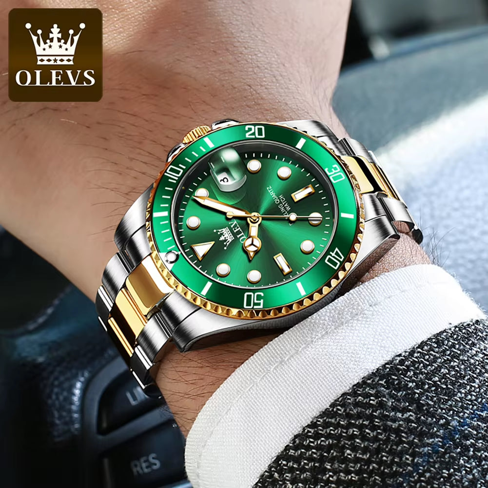 Top Original Men Quartz Watch Green Waterproof Watch for Men Stainless Steel Quartz Men Luxury Watch Luminous Wristwatch