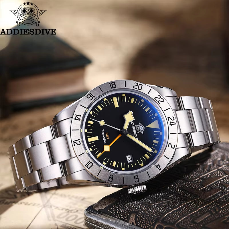 GMT Watches Men'S 39Mm Diver Luminous Calendar Display Stainless Steel 20ATM Quartz Watches Reloj Hombre