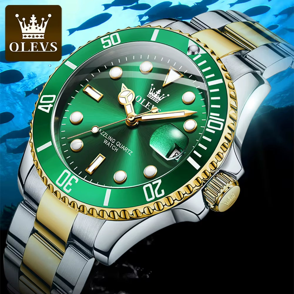 Top Original Men Quartz Watch Green Waterproof Watch for Men Stainless Steel Quartz Men Luxury Watch Luminous Wristwatch