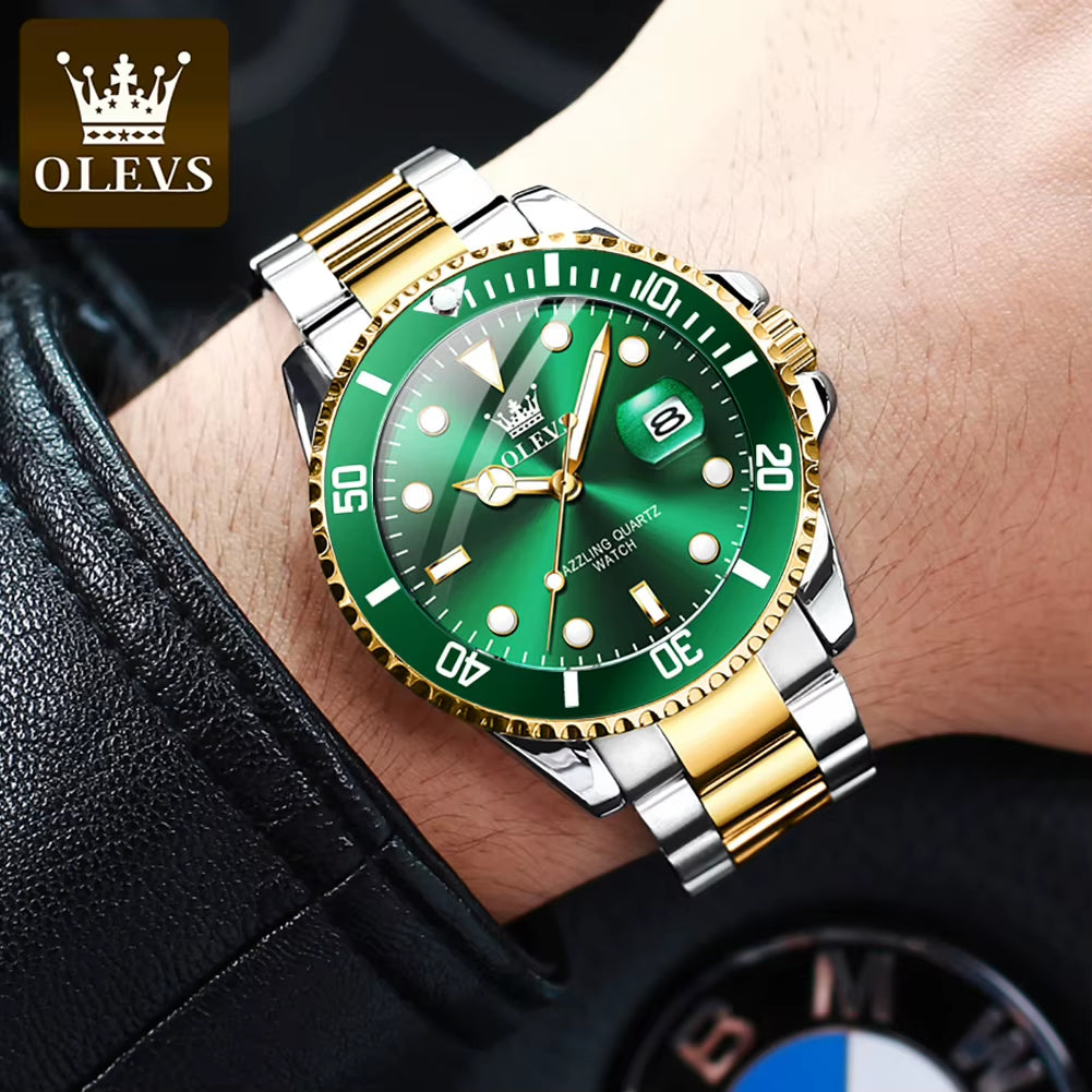 Top Original Men Quartz Watch Green Waterproof Watch for Men Stainless Steel Quartz Men Luxury Watch Luminous Wristwatch