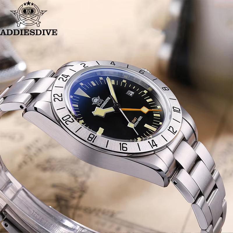 GMT Watches Men'S 39Mm Diver Luminous Calendar Display Stainless Steel 20ATM Quartz Watches Reloj Hombre