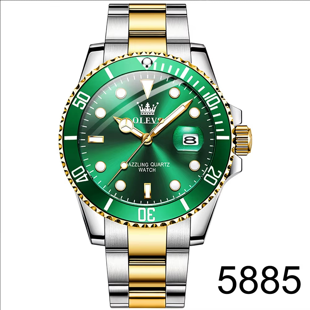 Top Original Men Quartz Watch Green Waterproof Watch for Men Stainless Steel Quartz Men Luxury Watch Luminous Wristwatch