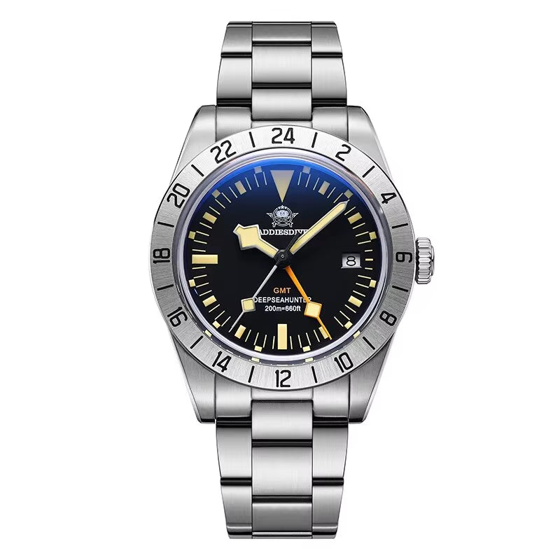 GMT Watches Men'S 39Mm Diver Luminous Calendar Display Stainless Steel 20ATM Quartz Watches Reloj Hombre