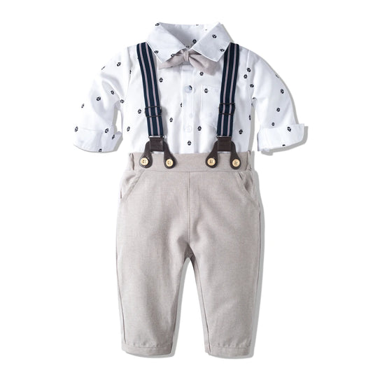 Baby Boy Birthday Gentleman Romper Clothes Set with Hat Cotton Spring Fall Toddler Kid Printed Bodysuit Dress Infant Outfit Suit